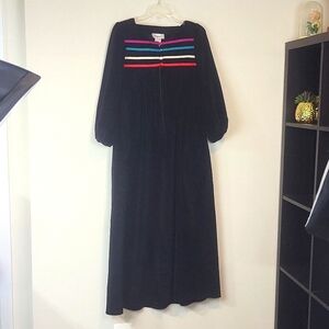 Vtg ELEGANT Paris New York Back Velour Satin Trim Pocket 1/2 Zip Housecoat Robe